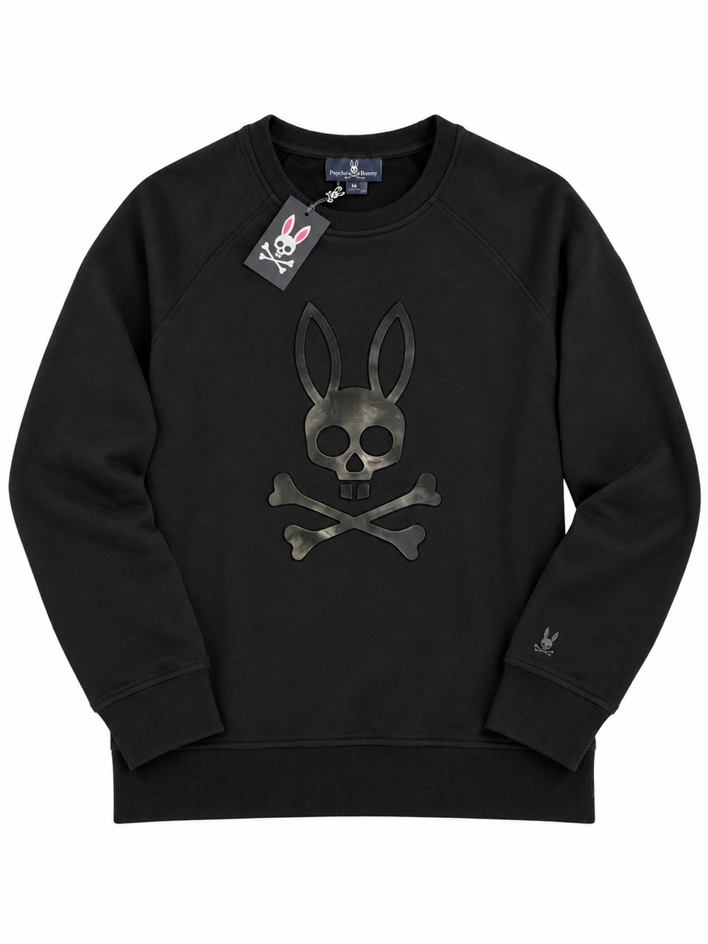 Psycho Bunny Hayden High Gloss Crew Sweatshirt Black Skulls Fall Womenâs MD NWT